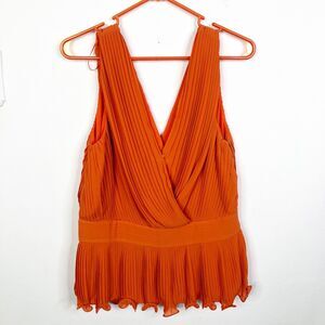 NEW Endless Rose Orange Pleated Lettuce Hem Surplice Neck Sleeveless Top Size L
